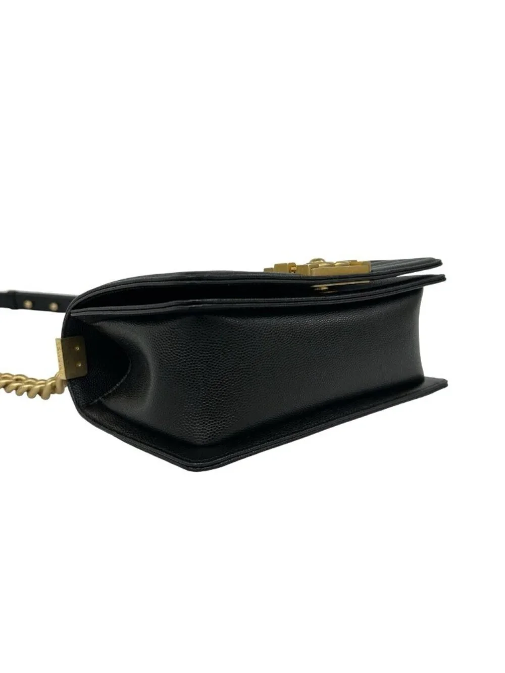 Chanel Boy CC Logo Caviar Leather Shoulder Bag Black